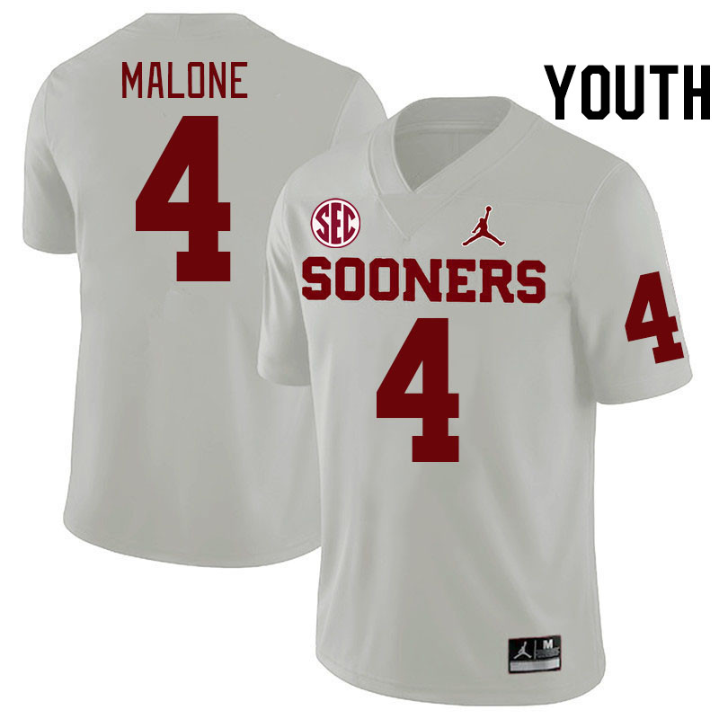 Youth #4 Dez Malone Oklahoma Sooners 2024 SEC Conference College Football Jerseys-White